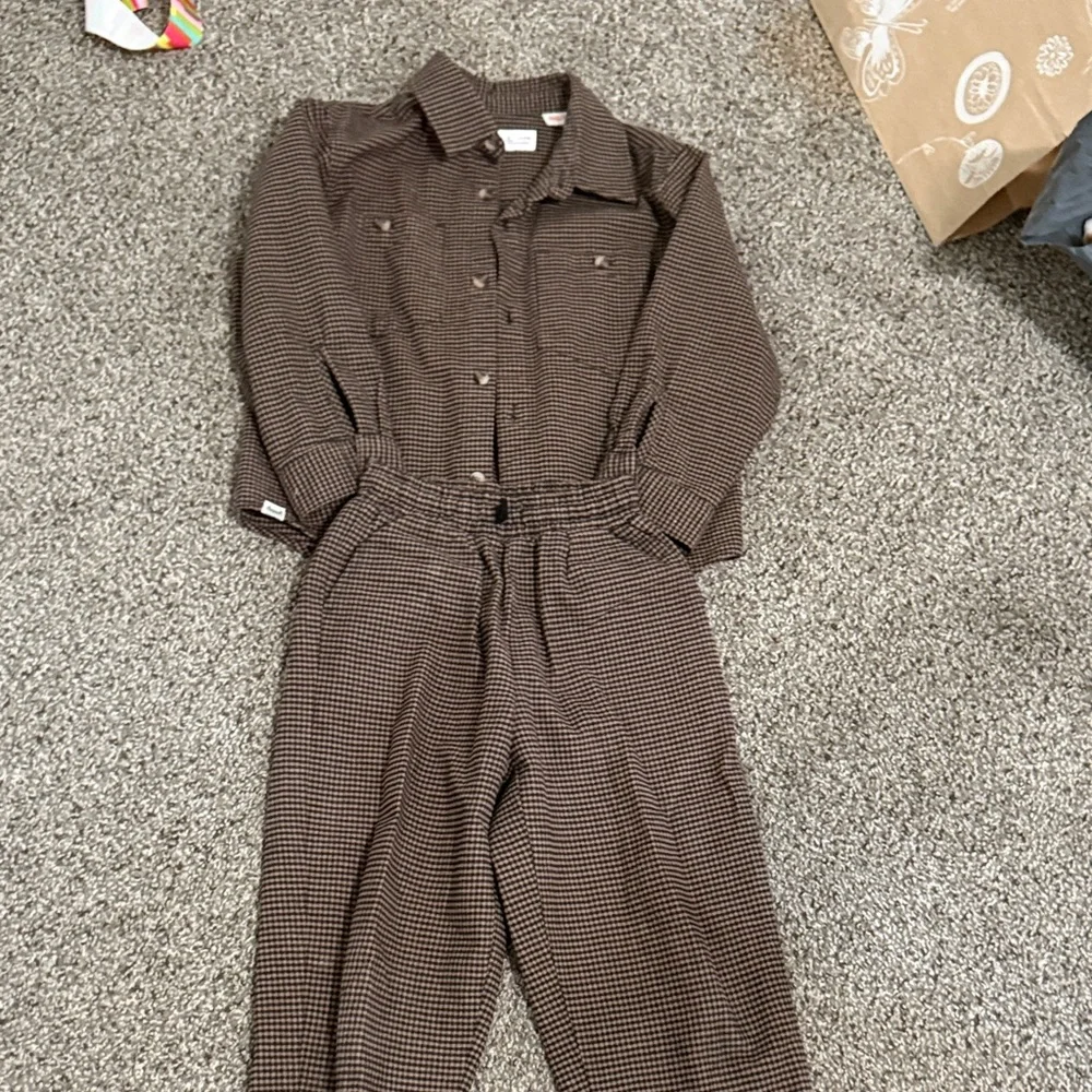 Zara Brown Houndstooth Kids Jumpsuit Set - Picture 1 of 5